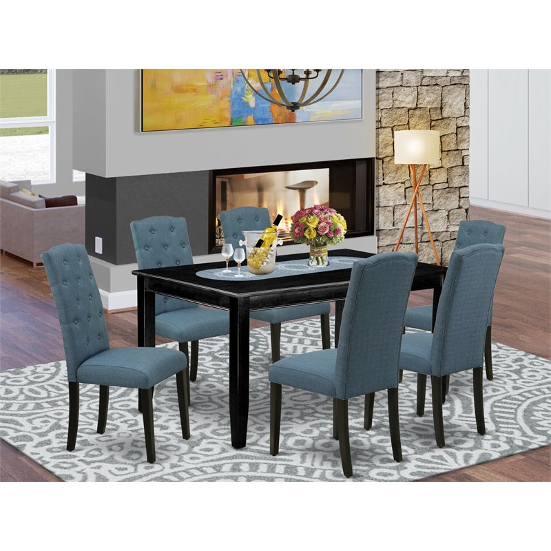 East West Furniture Dudley 7-piece Wood Dining Set in Black/Blue