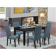 East West Furniture Dudley 7-piece Wood Dining Set in Black/Blue