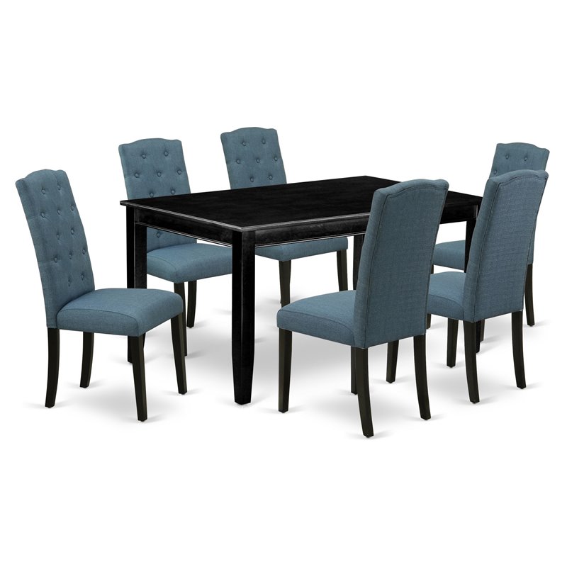 East West Furniture Dudley 7-piece Wood Dining Set in Black/Blue