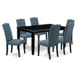 East West Furniture Dudley 7-piece Wood Dining Set in Black/Blue
