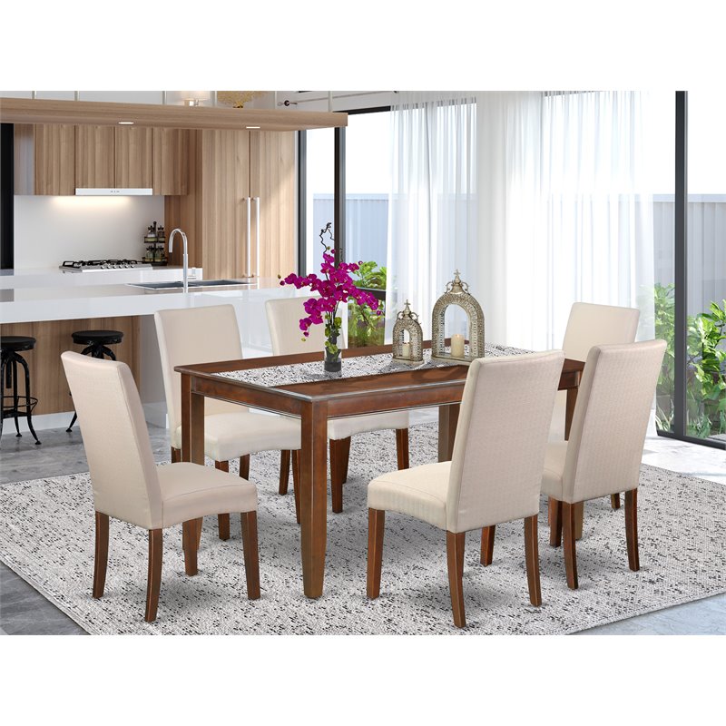 East West Furniture Dudley 7-piece Wood Dining Set in Mahogany/Cream