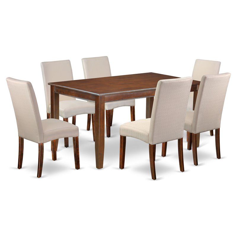 East West Furniture Dudley 7-piece Wood Dining Set in Mahogany/Cream