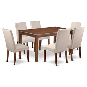 East West Furniture Dudley 7-piece Wood Dining Set in Mahogany/Cream