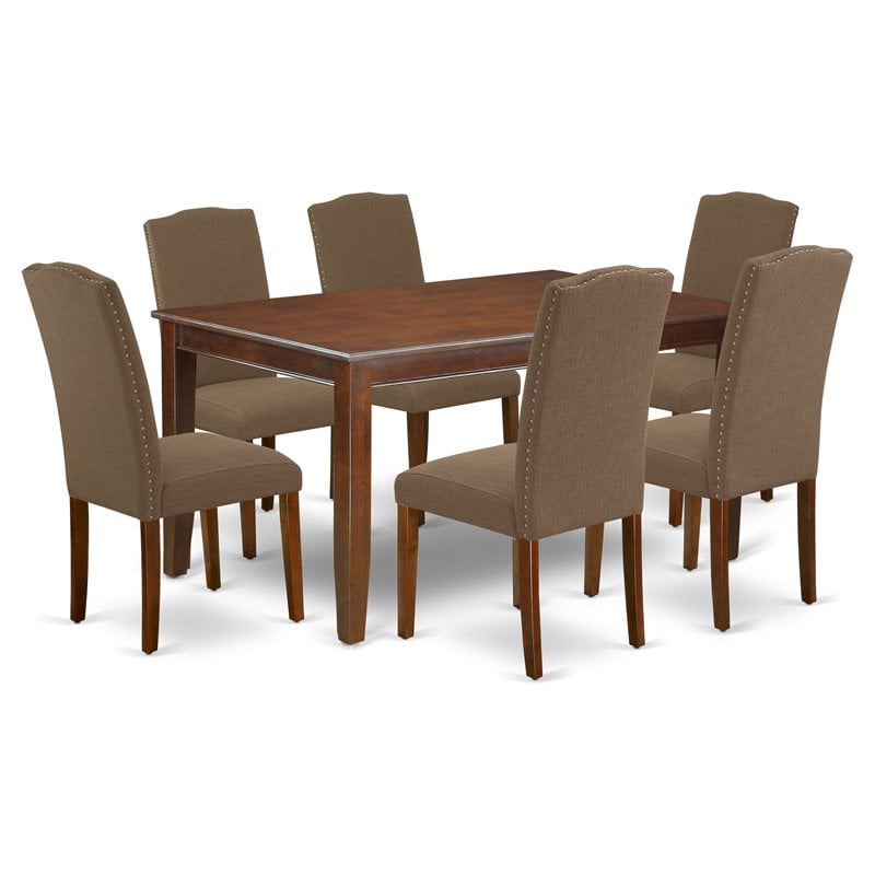 East West Furniture Dudley 7-piece Wood Dining Set in Mahogany/Dark Coffee