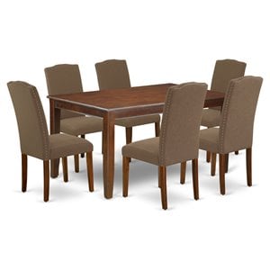 East West Furniture Dudley 7-piece Wood Dining Set in Mahogany/Dark Coffee