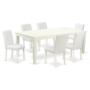 East West Furniture Logan 7-piece Wood Dining Set with Leather Seat in White
