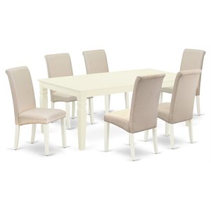 East West Furniture Logan 7-piece Wood Dinette Set in Linen White/Cream