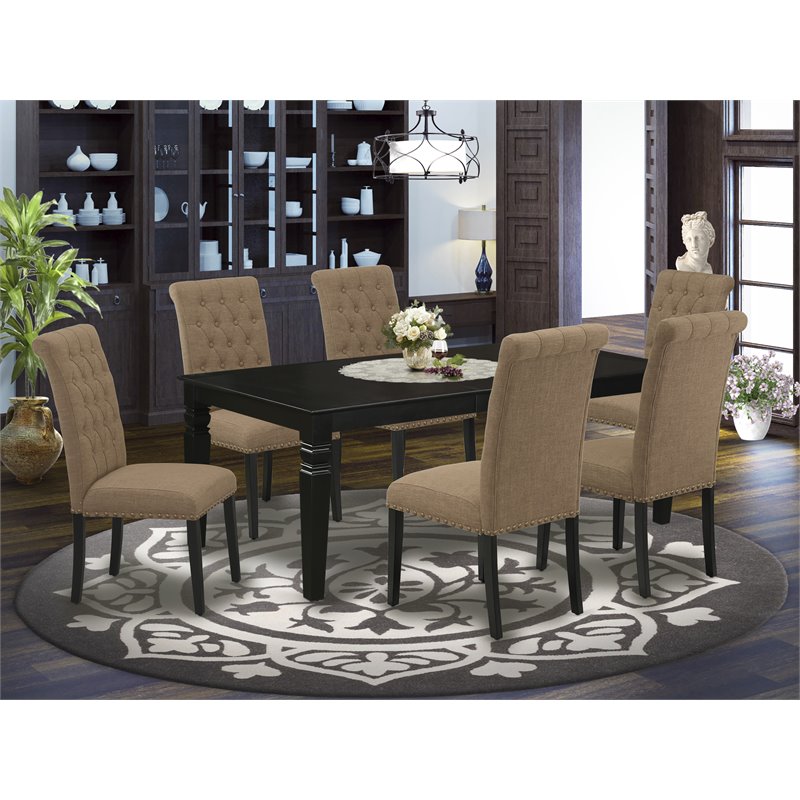 East West Furniture Logan 7-piece Wood Dinette Set in Black/Light Sable