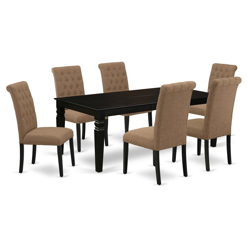 East West Furniture Logan 7-piece Wood Dinette Set in Black/Light Sable
