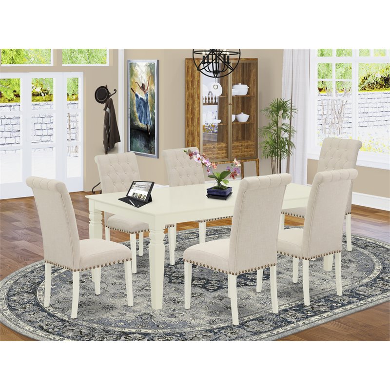 East West Furniture Logan 7-piece Wood Dinette Set in Linen White/Light Beige