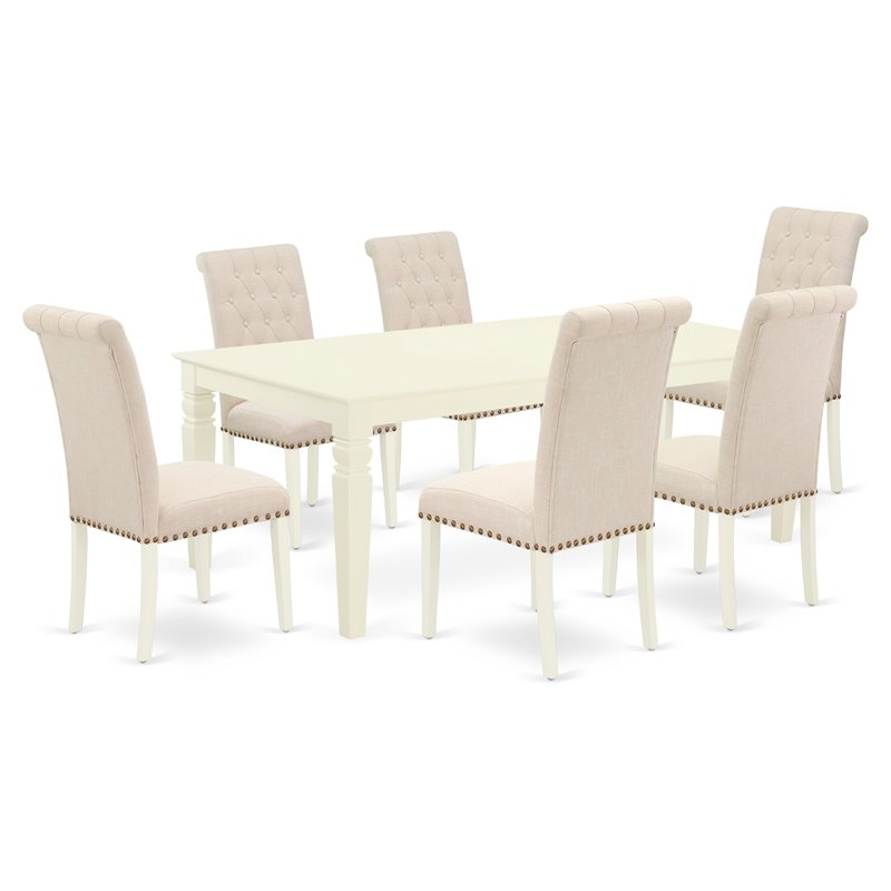 East West Furniture Logan 7-piece Wood Dinette Set in Linen White/Light Beige
