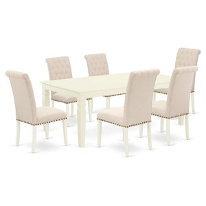 East West Furniture Logan 7-piece Wood Dinette Set in Linen White/Light Beige