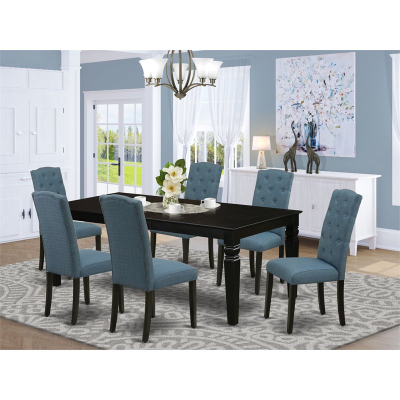 East West Furniture Logan 7-piece Wood Dinette Set in Black/Blue