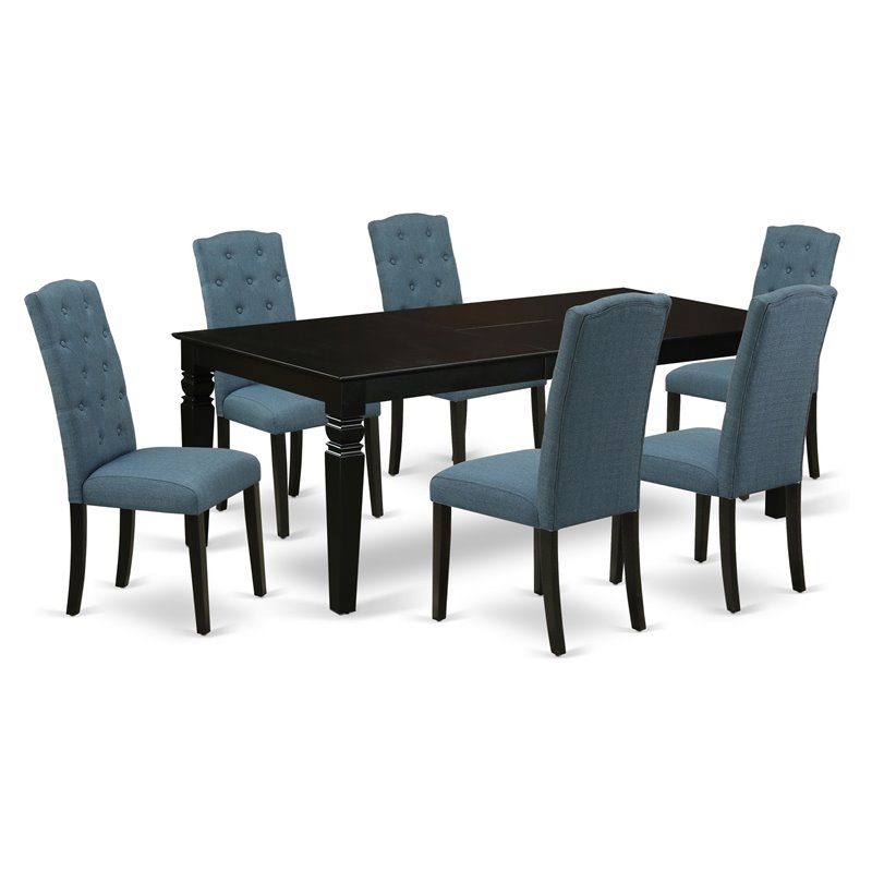 East West Furniture Logan 7-piece Wood Dinette Set in Black/Blue