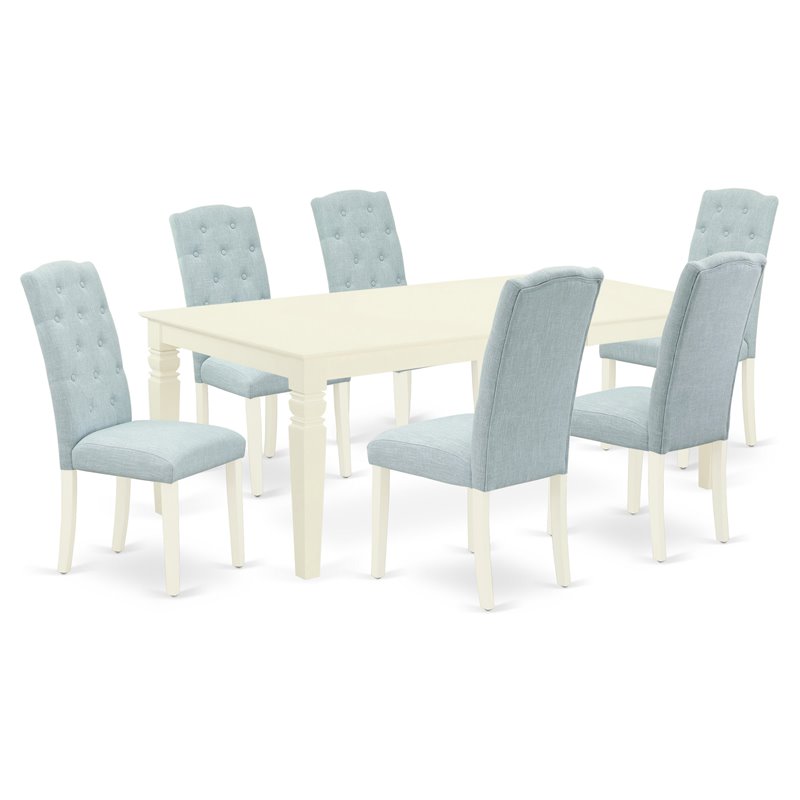 East West Furniture Logan 7-piece Wood Dinette Set in Linen White/Baby Blue