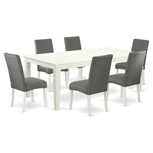 east west furniture logan 7-piece wood dining set in linen white/gray