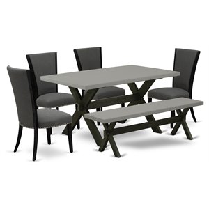 East West Furniture X-Style 6-piece Wood Dining Set in Black/Cement/Gray
