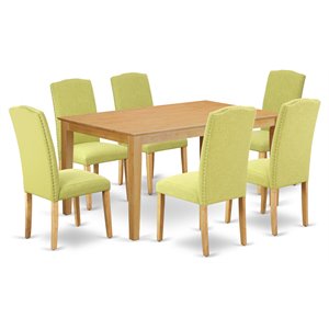 East West Furniture Capri 7-piece Wood Dining Set in Oak/Limelight