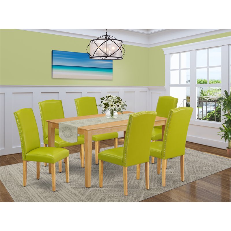 East West Furniture Capri 7-piece Wood Dining Set in Oak/Autumn Green