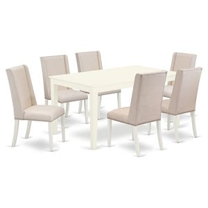 East West Furniture Capri 7-piece Wood Dinette Set in Linen White