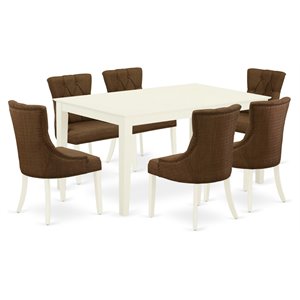 East West Furniture Capri 7-piece Wood Dining Set in Linen White/Dark Coffee