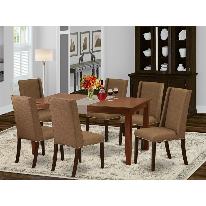 East West Furniture Dudley 7-piece Wood Kitchen Table Set in Mahogany