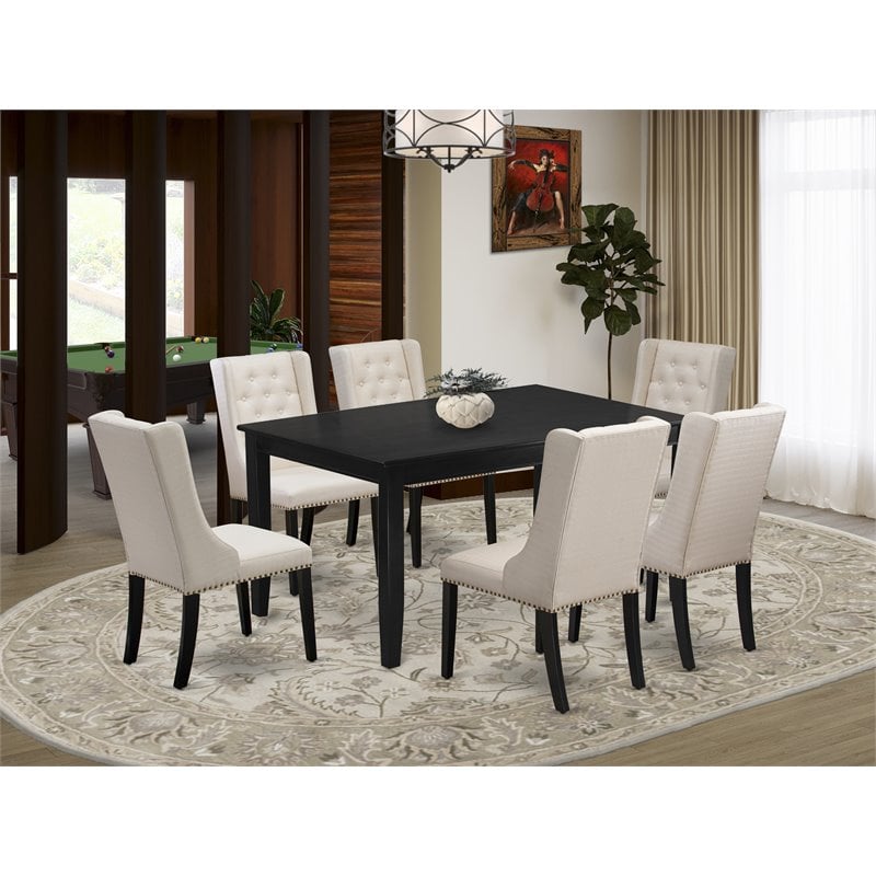 East West Furniture Dudley 7-piece Wood Dining Set in Black/Cream
