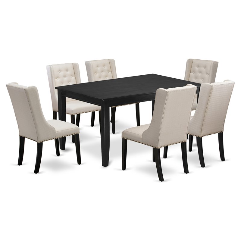 East West Furniture Dudley 7-piece Wood Dining Set in Black/Cream