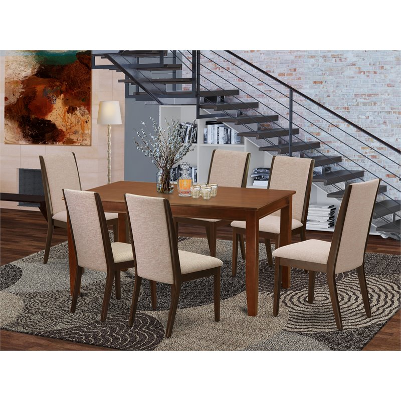 East West Furniture Dudley 7-piece Wood Dining Table and Chairs in Mahogany