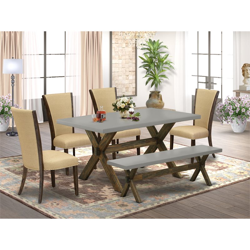 East West Furniture X-Style 6-piece Wood Dining Set in Jacobean Brown