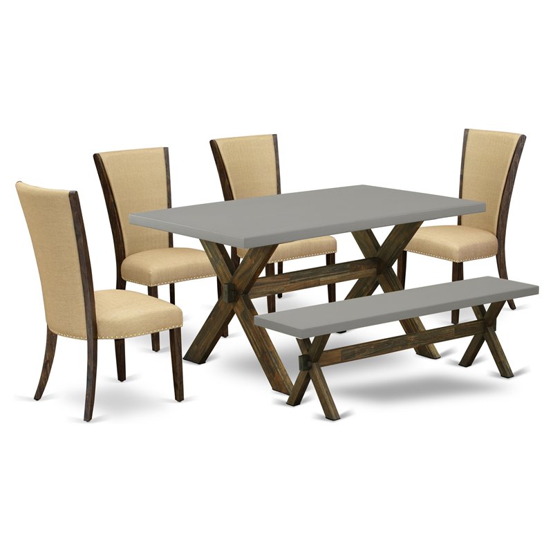 East West Furniture X-Style 6-piece Wood Dining Set in Jacobean Brown