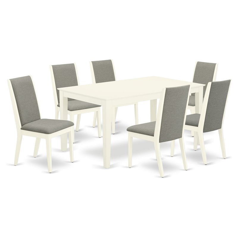 East West Furniture Capri 7-piece Wood Dining Room Set in Linen White