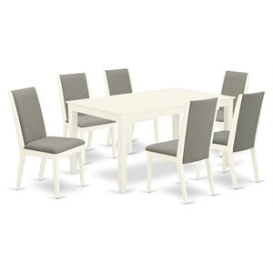 East West Furniture Capri 7-piece Wood Dining Room Set in Linen White