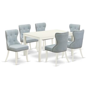 East West Furniture Capri 7-piece Wood Dining Room Table Set in Linen White