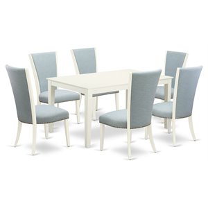 East West Furniture Capri 7-piece Wood Dining Set in Linen White