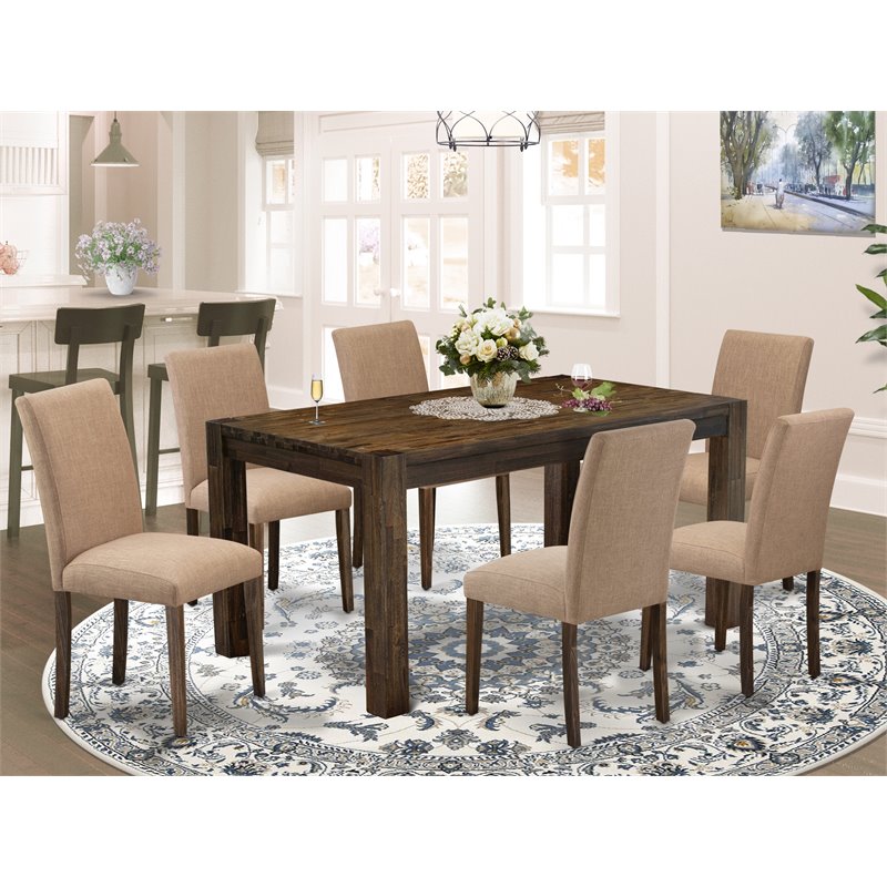 East West Furniture Celina 7-piece Wood Dining Set in Jacobean Brown/Light Sable
