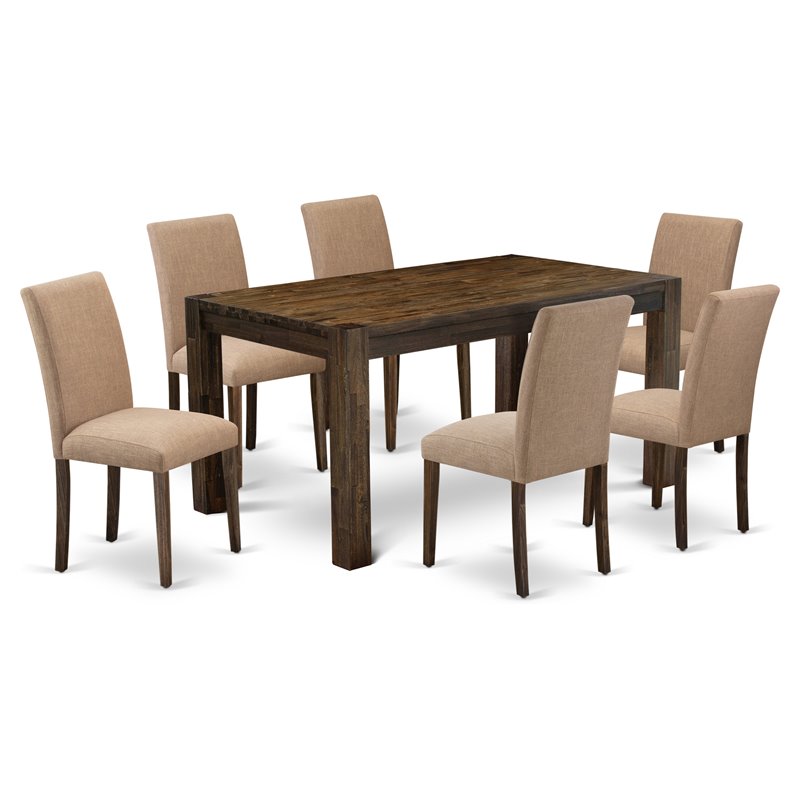 East West Furniture Celina 7-piece Wood Dining Set in Jacobean Brown/Light Sable