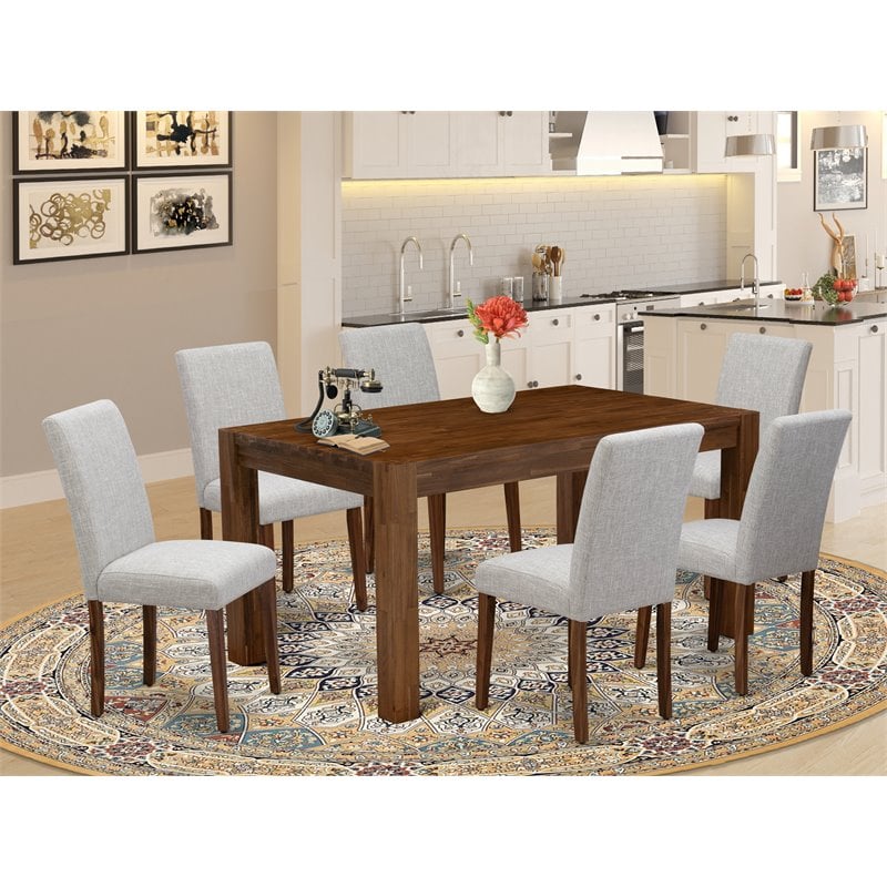 East West Furniture Celina 7-piece Wood Dining Set in Natural/Doeskin