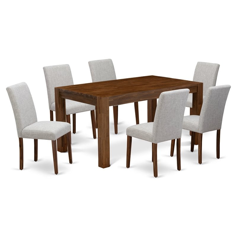 East West Furniture Celina 7-piece Wood Dining Set in Natural/Doeskin