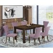 East West Furniture Celina 7-piece Wood Dining Set in Jacobean Brown/Dahlia