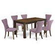 East West Furniture Celina 7-piece Wood Dining Set in Jacobean Brown/Dahlia