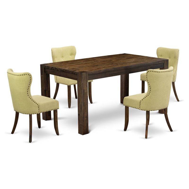 East West Furniture Celina 5-piece Wood Dining Set in Jacobean Brown/Limelight