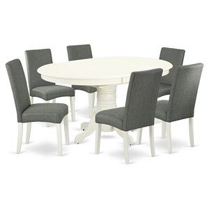east west furniture avon 7-piece wood dinette set in linen white/gray
