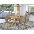 East West Furniture Avon 7-piece Wood Dining Set in Oak/Dark Khaki