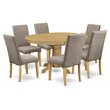 East West Furniture Avon 7-piece Wood Dining Set in Oak/Dark Khaki
