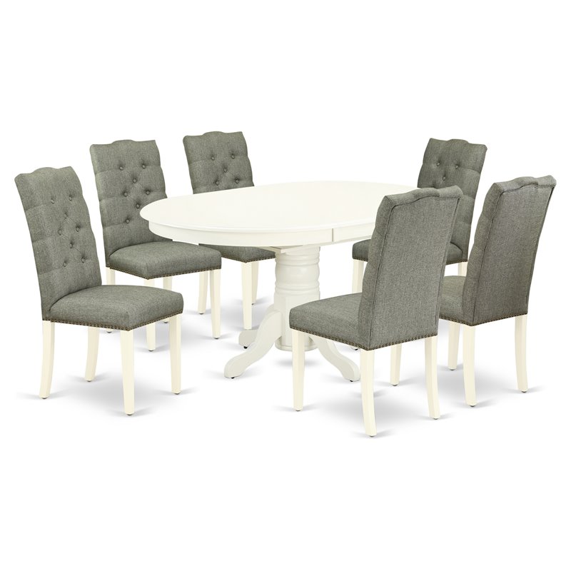 East West Furniture Avon 7-piece Wood Kitchen Set in Linen White