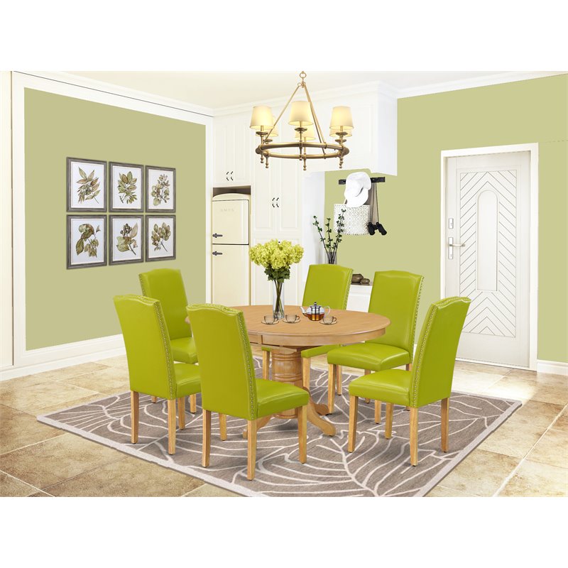 East West Furniture Avon 7-piece Wood Dining Set in Oak/Autumn Green