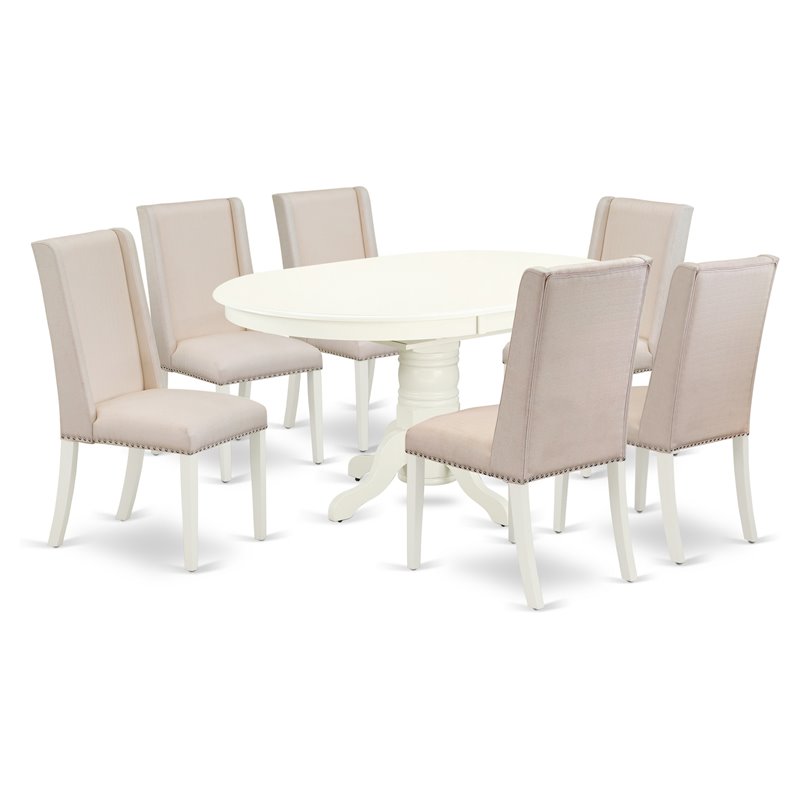 East West Furniture Avon 7piece Wood Kitchen Table Set in Linen White