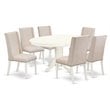 East West Furniture Avon 7-piece Wood Kitchen Table Set in Linen White
