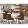 East West Furniture Avon 7-piece Wood Dining Set in Linen White/Dark Coffee